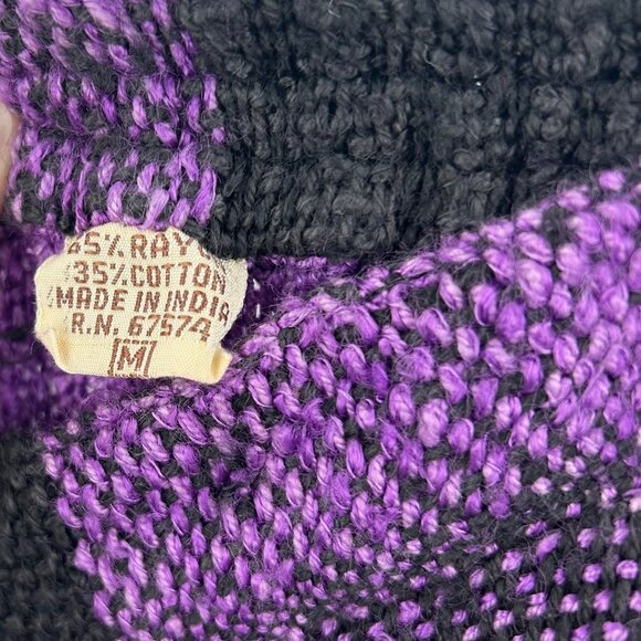 Vintage Purple & Black Textured Checker Plaid Pleated Midi Skirt W/ Pocket - M - Picture 2 of 5